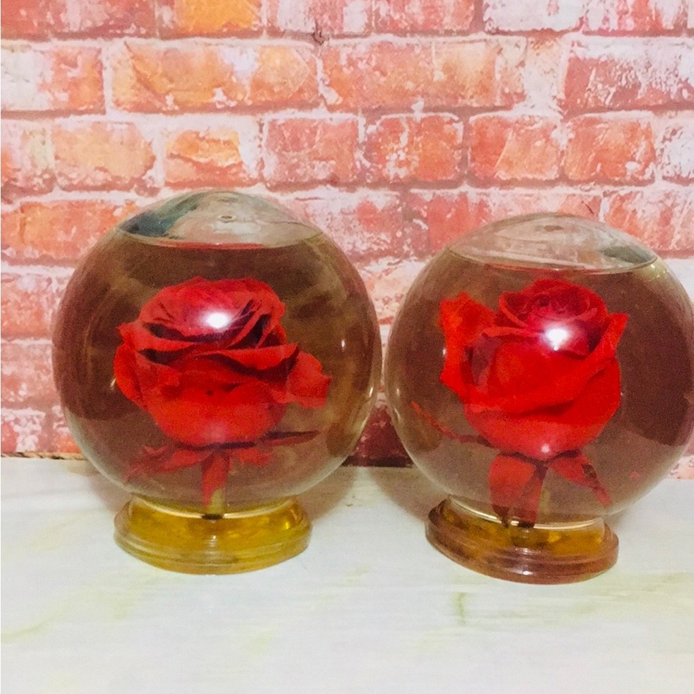 Vintage 6" Forever Red Rose In Glass Ball